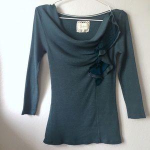 Deletta Anthropologie Teal 3/4 Ruffle Thermal Top